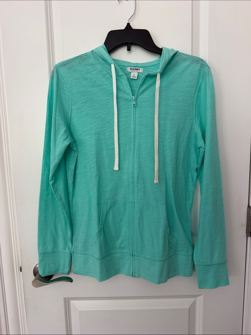 NWOT Old Navy Women's Teal Zip Hoodie with White Drawstrings